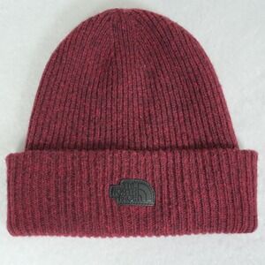 The North Face Ribbed Cuff Beanie Maroon Unisex One Size Wool Blend